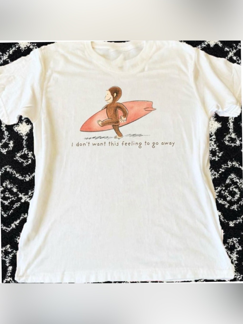 Gildan White Tee with Surfing Monkey and Pink Surfboard Graphic